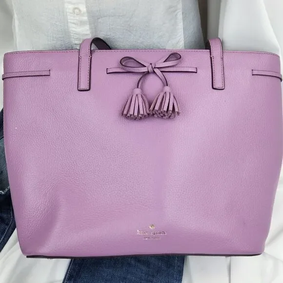 🩵Kate Spade Lavender Valerian "Hayes" Pebbled Leather Tote Purse - Picture 4 of 16